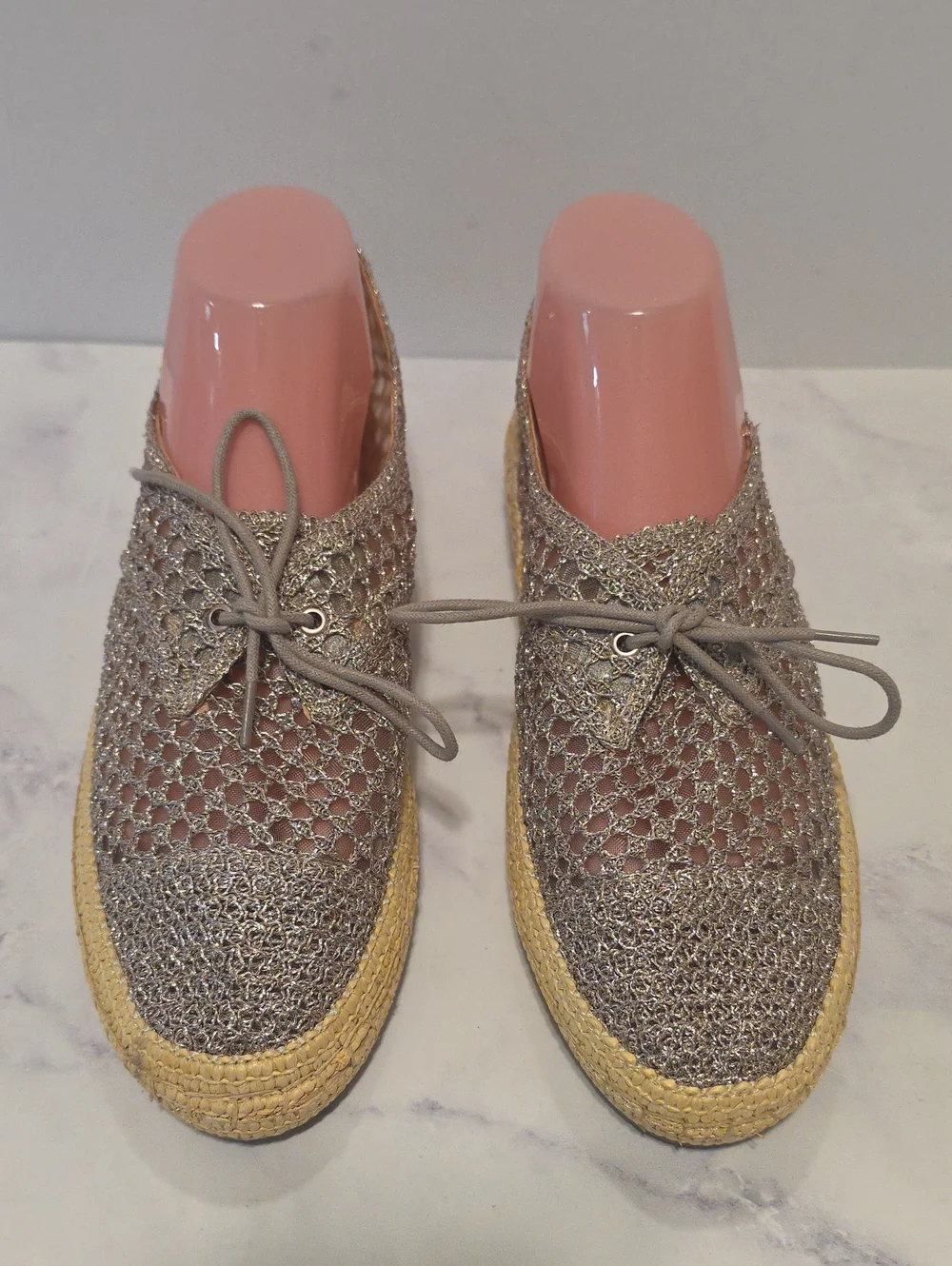 On 34 Th Metallic Lace-Up Espadrille Sneakers - Taupe Never Worn